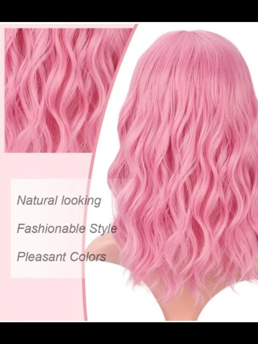 14 Inch Pink Wavy Synthetic Hair Wig with Bangs